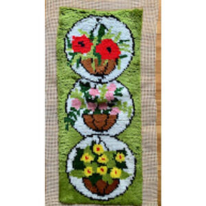 Vintage handmade latch hook rug wall hanging finished 1970s 35"long